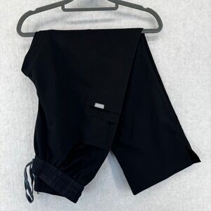 Comenii Black Scrub Pants Elastic Waist Drawstring Cargo Pocket Straight Leg